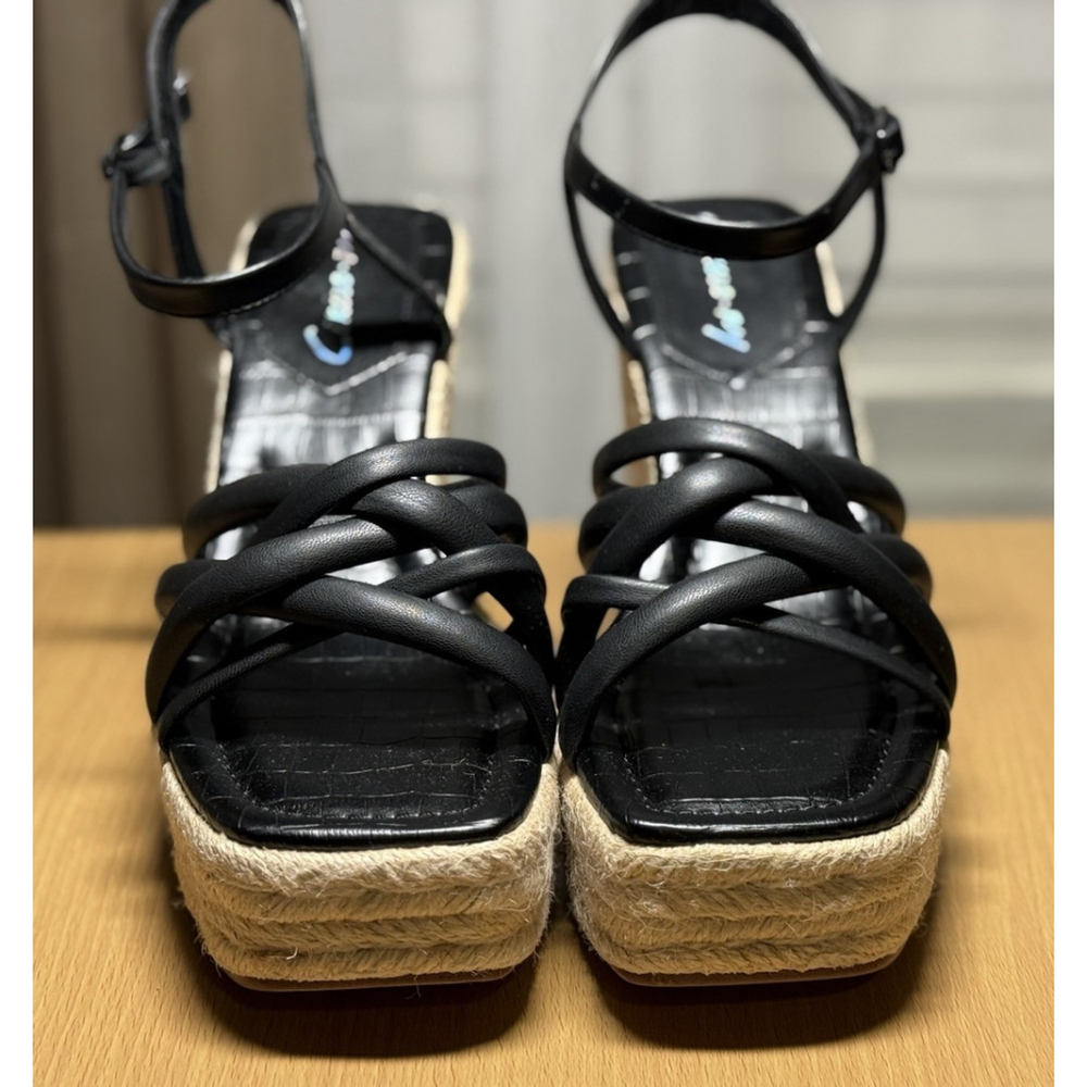 Circus NY By Sam Edelman Women Strappy Espadrille Wedge Sandal 9.5 Black Crocs - Picture 7 of 12